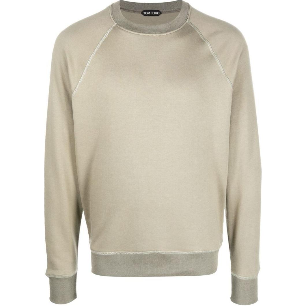 TOM FORD Olive Green Patchwork Ribbed Crewneck Sweater BA217TFJ309-LIGHTOLIVE