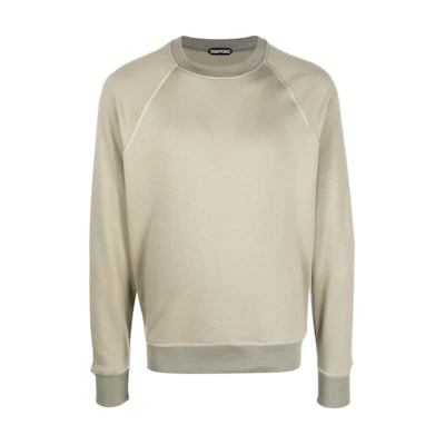 TOM FORD Olive Green Patchwork Ribbed Crewneck Sweater BA217TFJ309-LIGHTOLIVE