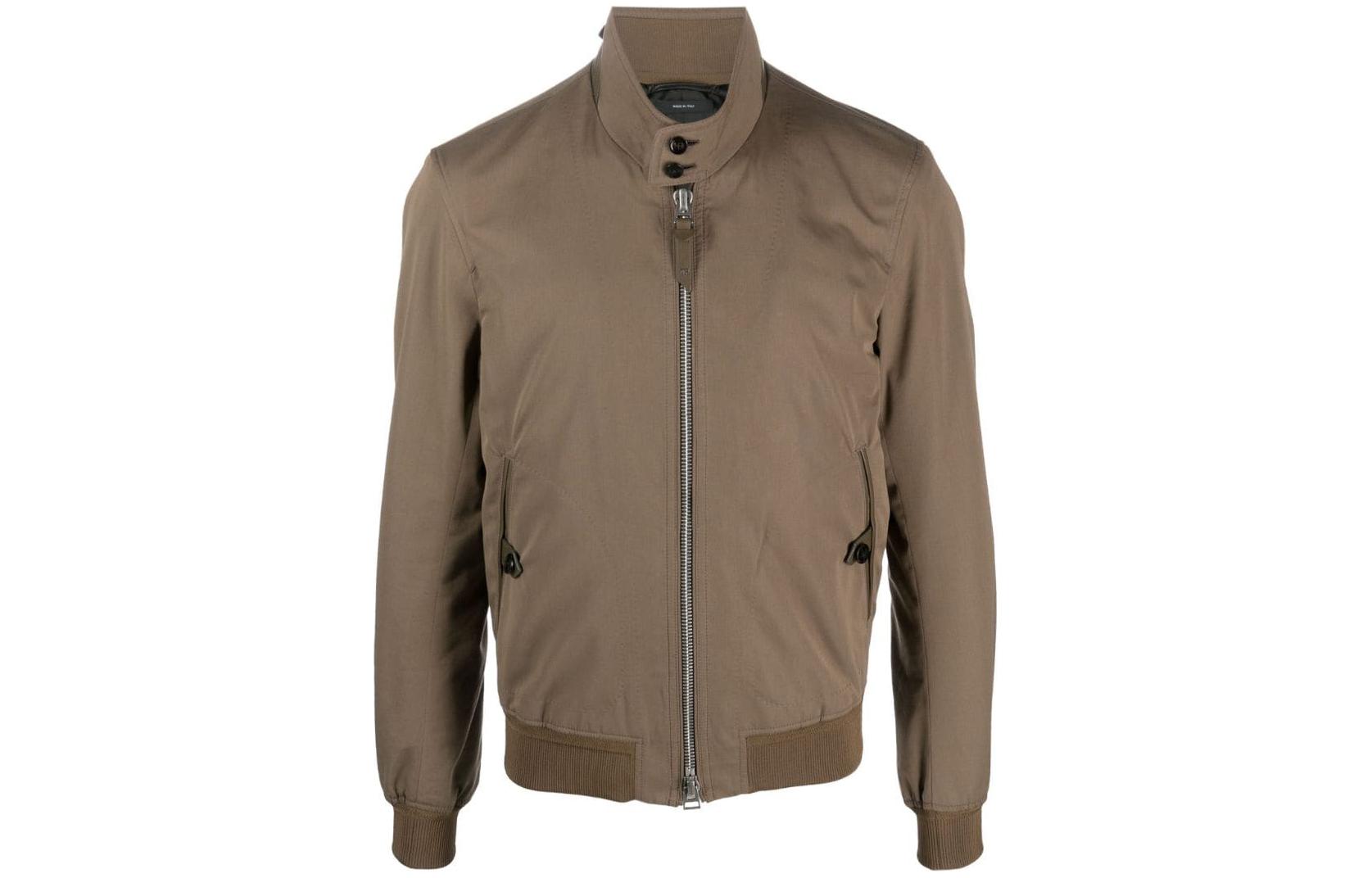 TOM FORD Slim Fit Solid Color Zip-Up Jacket in Brown OBG003FMC053F23