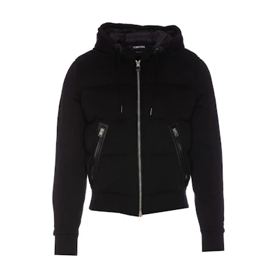 TOM FORD Solid Color Black Hoodie Zip-Up Jacket KDY003YMV017F23LB999