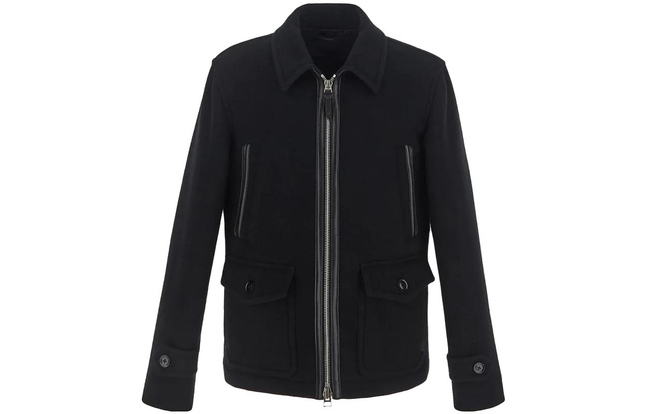 TOM FORD Solid Color Black Zipper Long-Sleeve Jacket OJR001FMW011-LB999