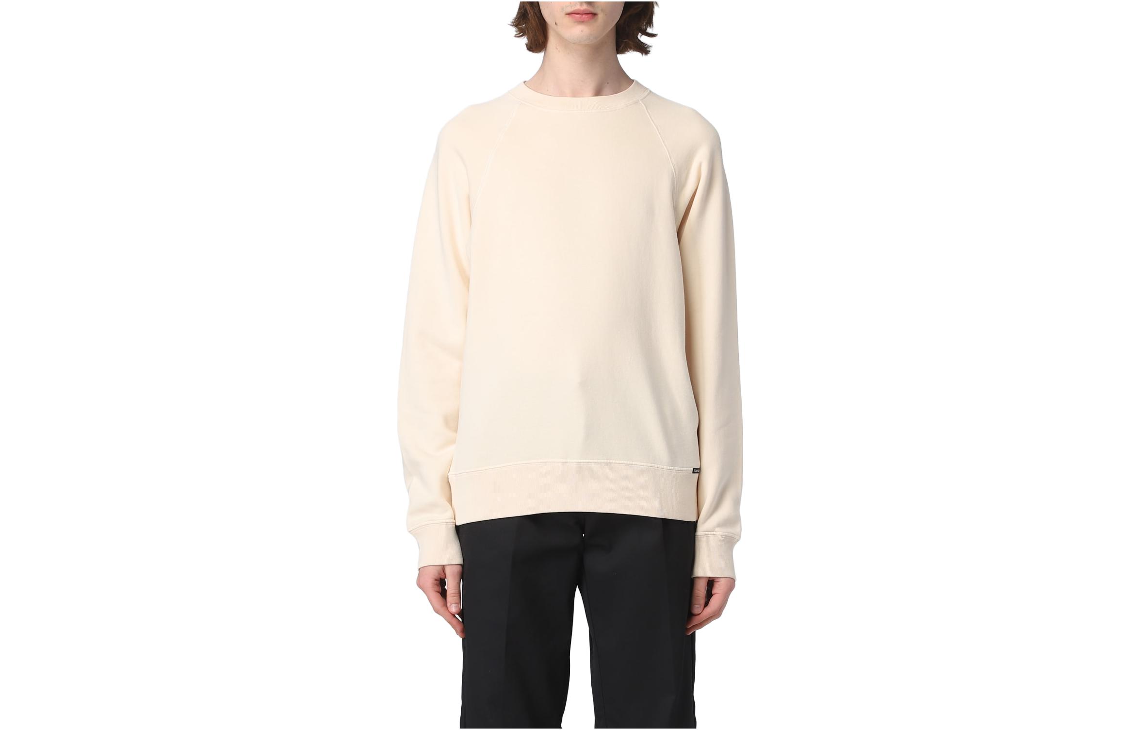 TOM FORD Solid Color Crewneck Pullover Long Sleeve Sweatshirt Men Off-White JCL001JMC006S23-AW100