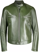 TOM FORD Solid Color Leather Zip-Up Long-Sleeve Jacket Green - LXR005LMN003S23-FG850 TOM FORD Solid Color Leather Zip-Up Long-Sleeve Jacket Green - LXR005LMN003S23-FG850