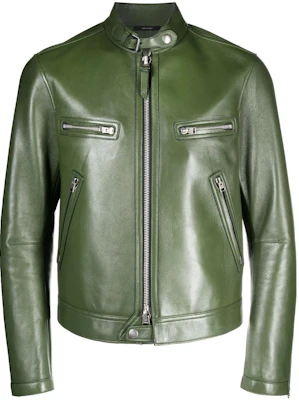 TOM FORD 綠色純色皮革拉鍊長袖外套 LXR005LMN003S23-FG850 Buy TOM FORD 綠色純色皮革拉鍊長袖外套 LXR005LMN003S23-FG850