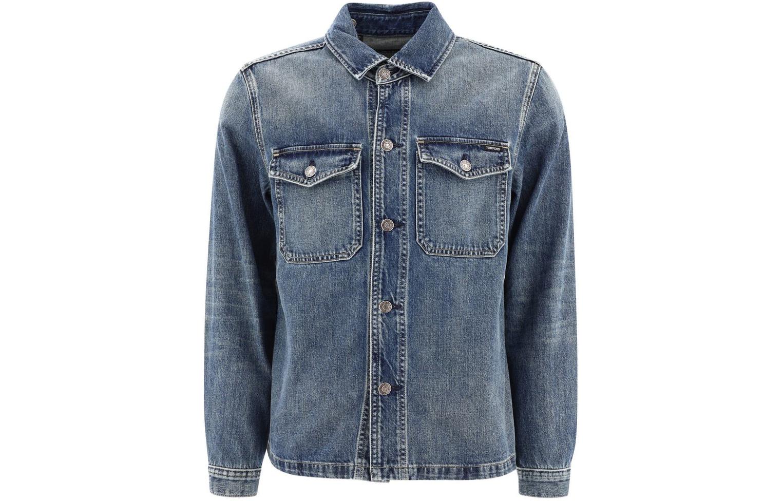 TOM FORD Solid Color Single-Breasted Jacket with Pocket - Blue DJR002DMC042S24-HB378