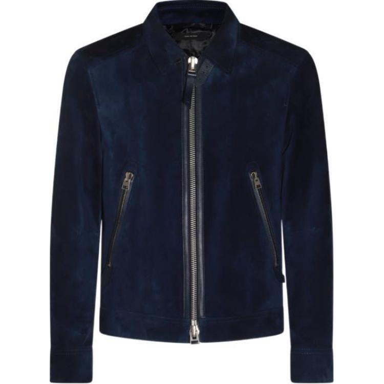 TOM FORD Solid Color Zip-Up Jacket Long Sleeve - Blue LBS051LMS001S23-HB910