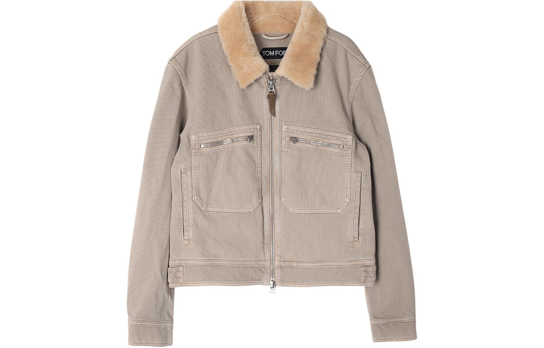 TOM FORD Solid Color Zip-Up Long Sleeve Jacket in Light Brown OBH001FMC001S23-JB506