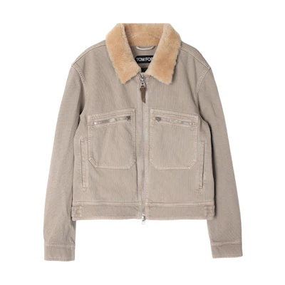 TOM FORD Solid Color Zip-Up Long Sleeve Jacket in Light Brown OBH001FMC001S23-JB506