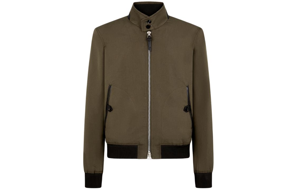 TOM FORD Solid Green Zip-Up Casual Jacket with Stand Collar OBG003FMC003S23-FG815