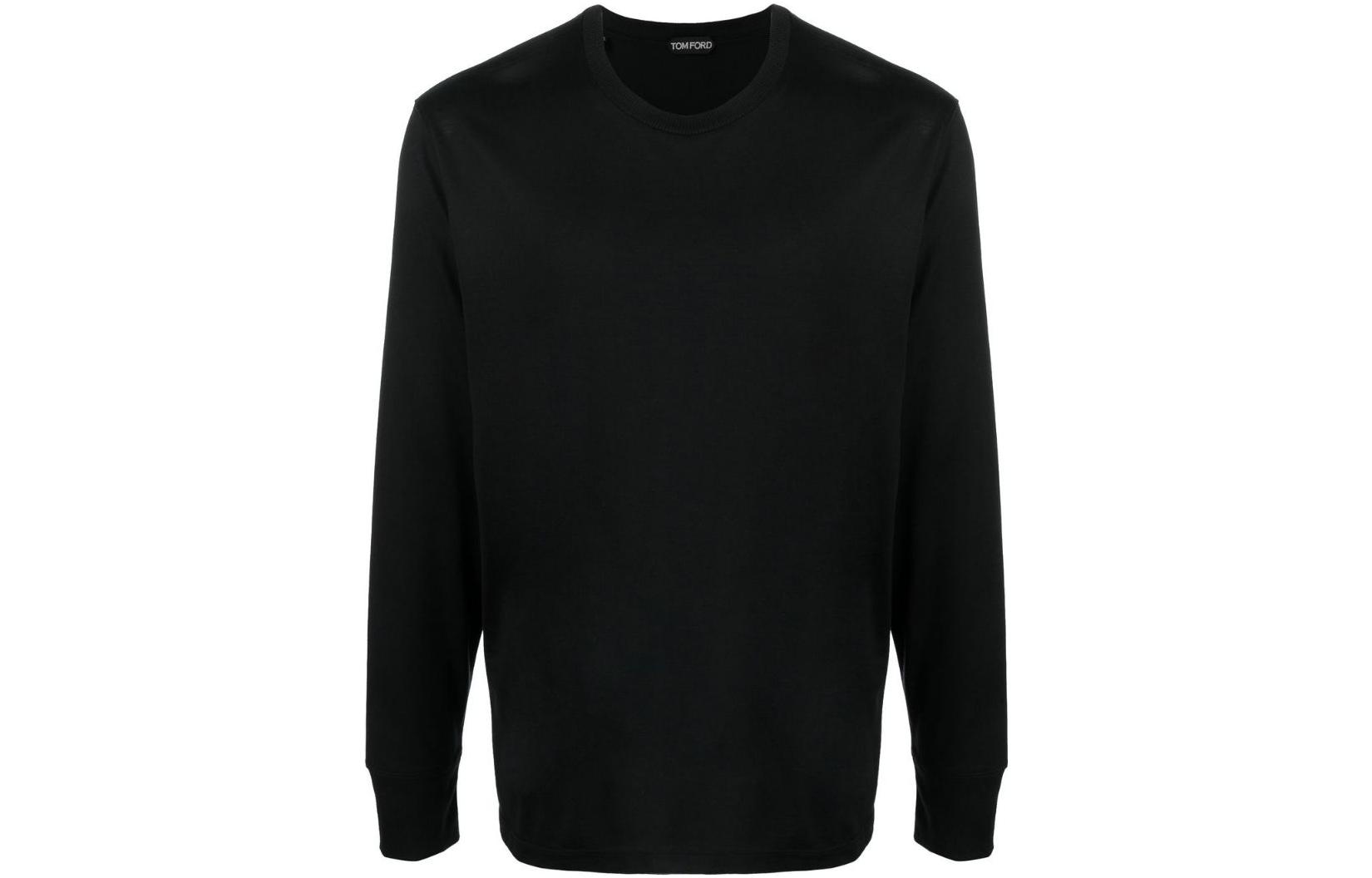 TOM FORD Solid Ribbed Knit Crewneck Sweatshirt Black BA201TFJ323