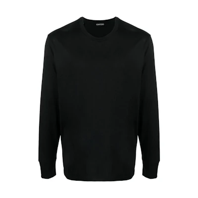 TOM FORD Solid Ribbed Knit Crewneck Sweatshirt Black BA201TFJ323