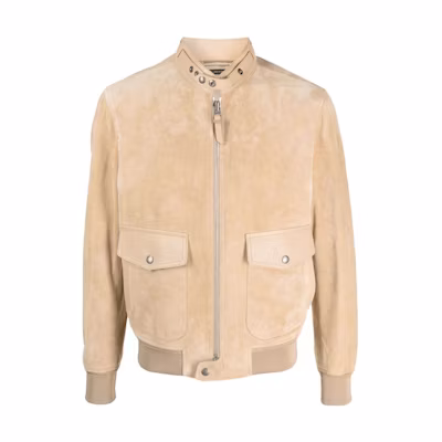 TOM FORD Solid Zip-Up Stand Collar Jacket Khaki Color LBS006LMS005S23JB255