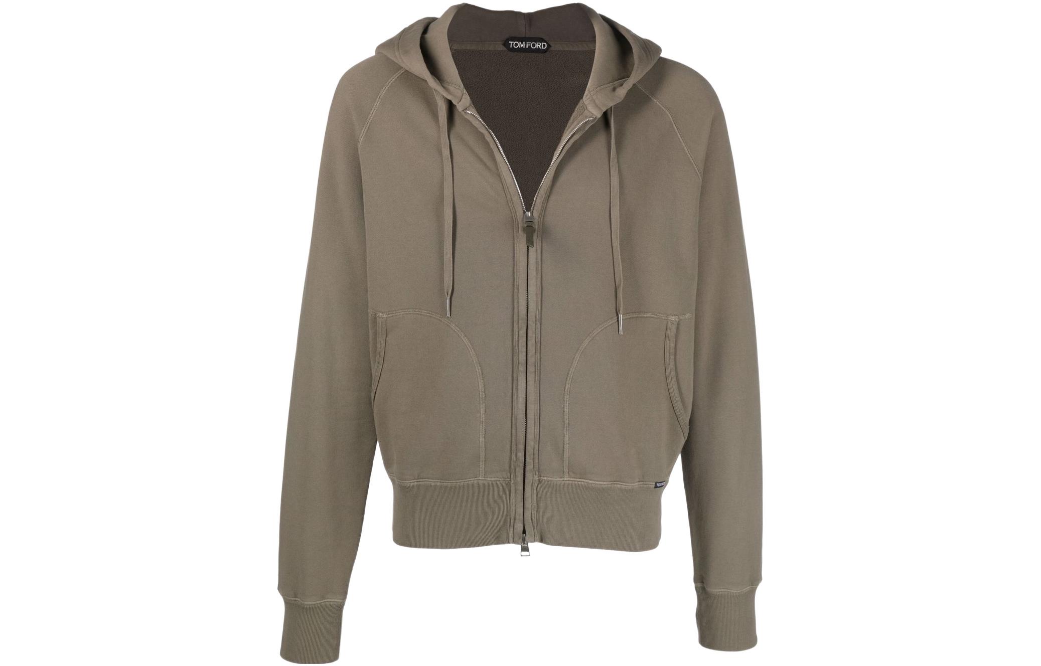 TOM FORD SS22 Brown Solid Drawstring Zip-Up Hoodie Jacket BZ265TFJ986-N47