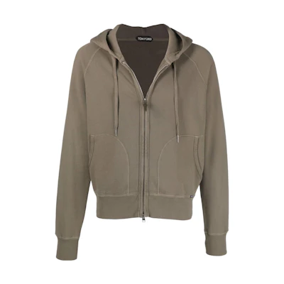 TOM FORD SS22 Brown Solid Drawstring Zip-Up Hoodie Jacket BZ265TFJ986-N47