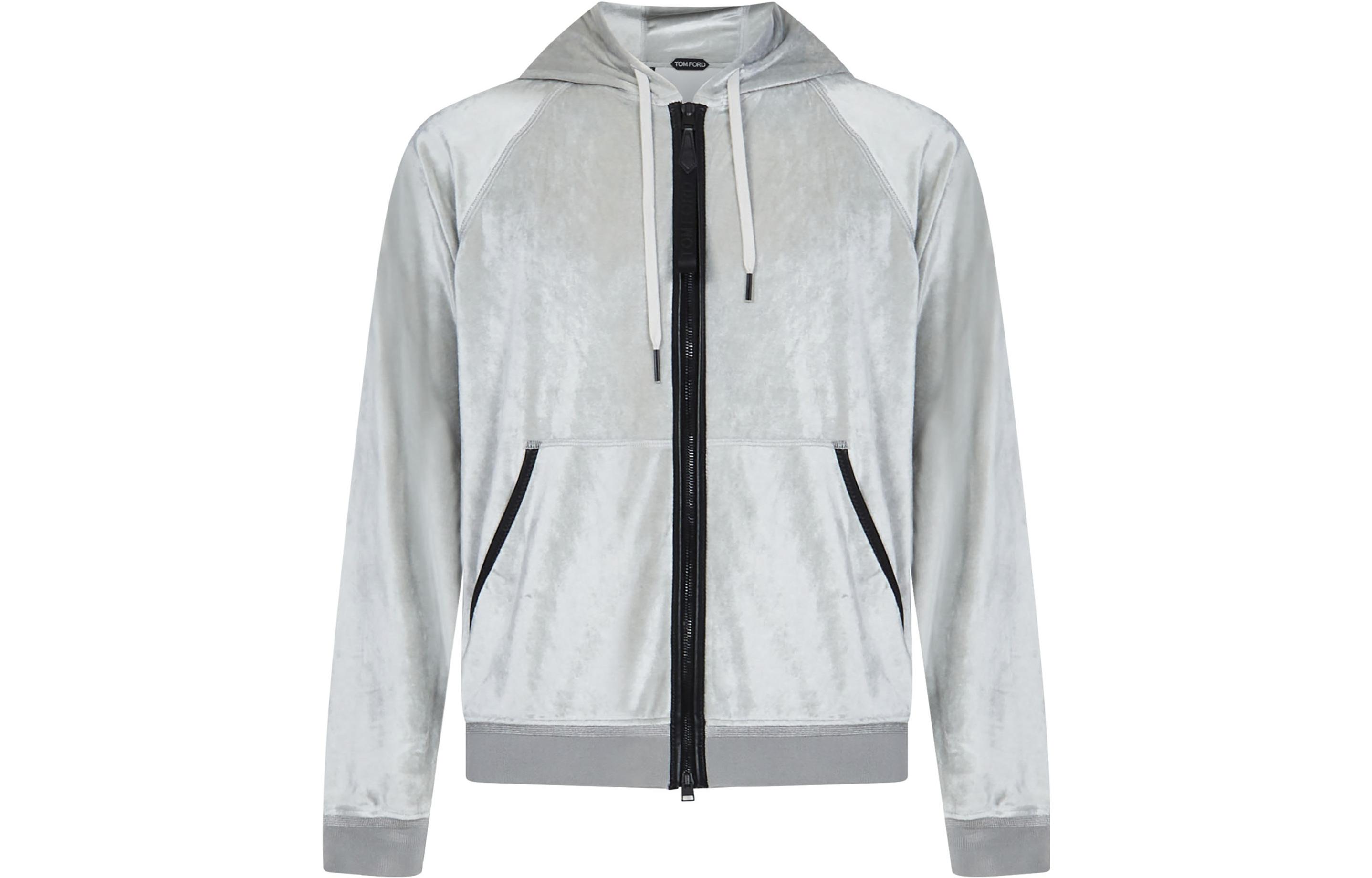 TOM FORD SS22 Gray Solid Velvet Zip-Up Hoodie Jacket BZ205TFJ265-K01