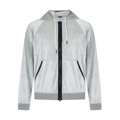 TOM FORD SS22 Gray Solid Velvet Zip-Up Hoodie Jacket BZ205TFJ265-K01