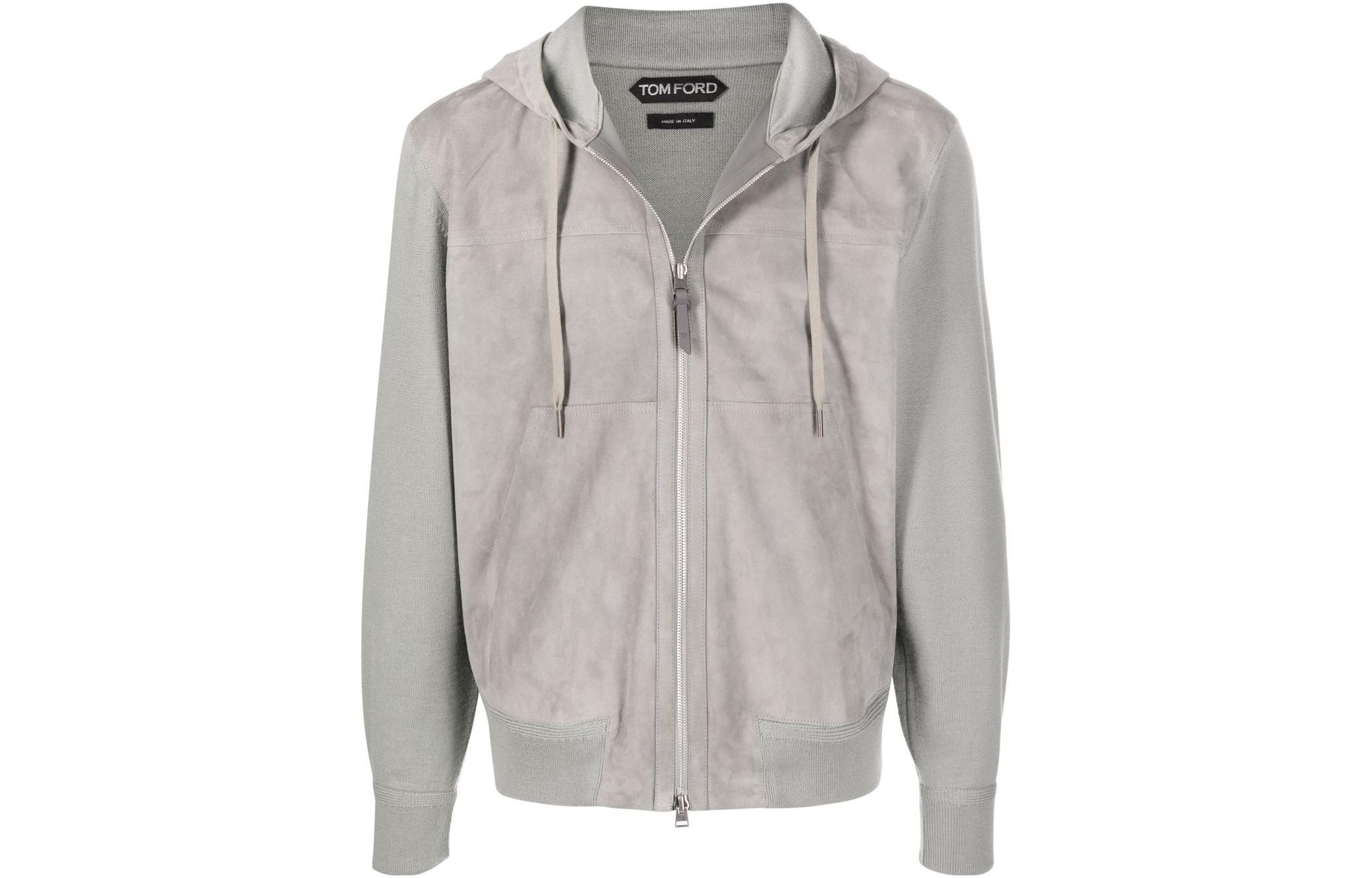 TOM FORD SS22 Gray Solid Zip-Up Hooded Casual Jacket BZM27TFKG57K23