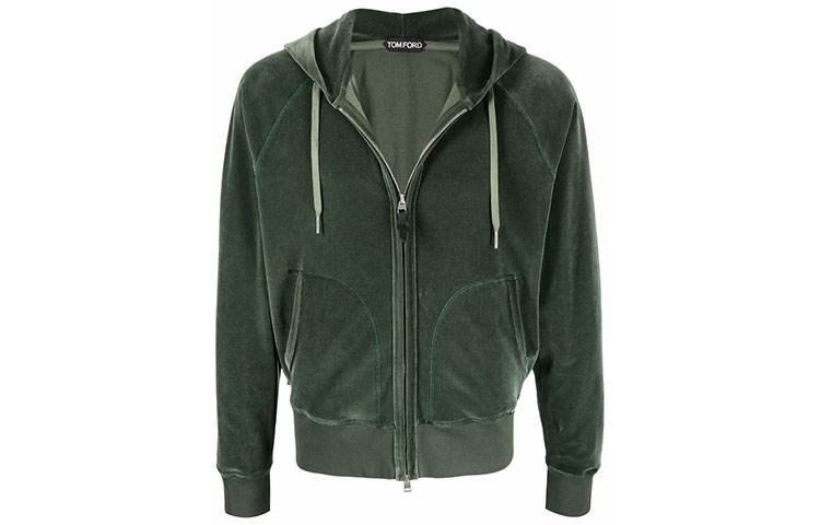 TOM FORD SS22 Solid Color Zip-Up Hoodie Jacket Green BZ289-TFJ228-V06