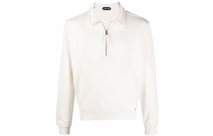 TOM FORD SS22 White Half-Zip Collared Sweatshirt TFJ254BZ299-N01