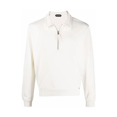 TOM FORD SS22 White Half-Zip Collared Sweatshirt TFJ254BZ299-N01