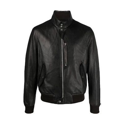 TOM FORD SS23 Black Leather Jacket with Stand Collar LBG001LMG004S23LB999