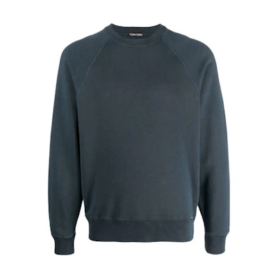 TOM FORD SS23 Blue Solid Crewneck Raglan Sleeve Long-Sleeve Sweatshirt Men JCL001JMC006S23-HB722