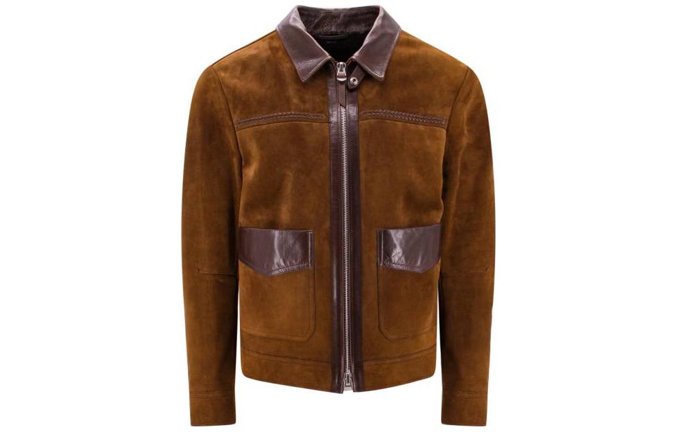 TOM FORD SS23 Distressed Colorblock Zip-Up Jacket Brown Menswear LBS008LMS008FG835