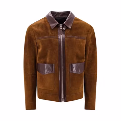 TOM FORD SS23 Distressed Colorblock Zip-Up Jacket Brown Menswear LBS008LMS008FG835