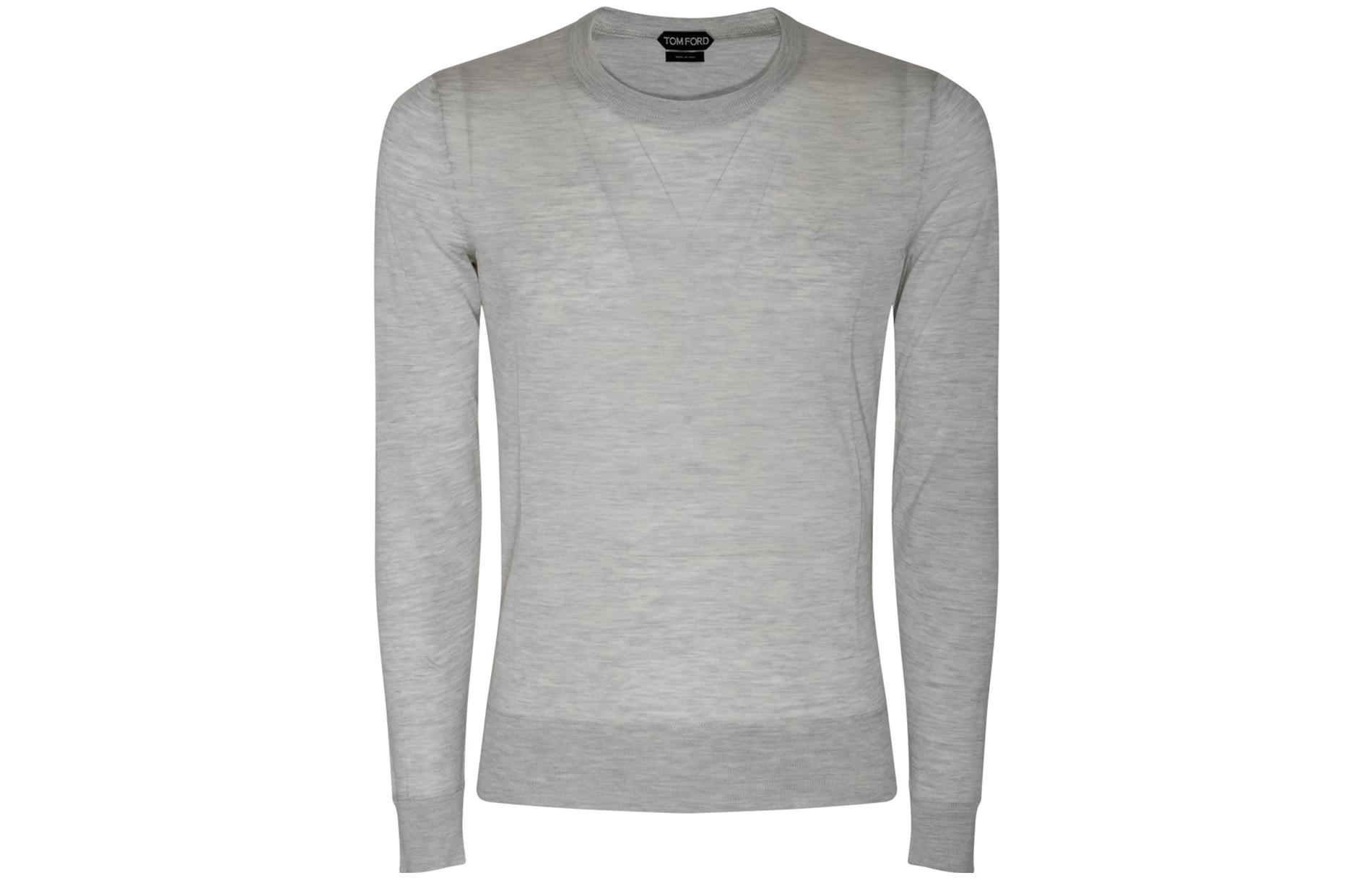 TOM FORD SS23 Grey Solid Color Crewneck Long Sleeve Sweatshirt for Men KCL007YMS002S23IG001