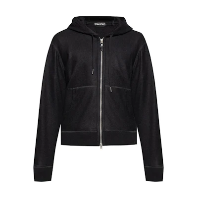 TOM FORD SS24 Black Solid Color Zip-Up Hoodie Jacket JDL014JMK004F24