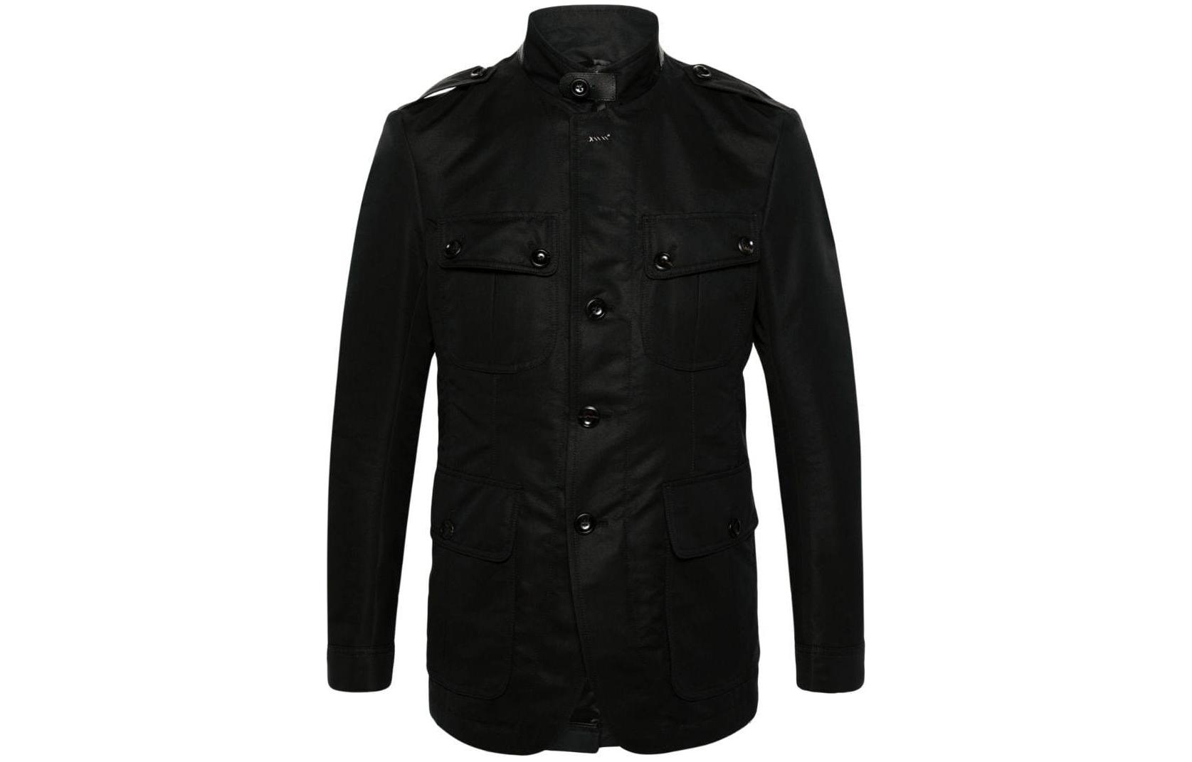 TOM FORD SS24 Black Solid Single-Breasted Stand Collar Jacket OJM005FMC086F23
