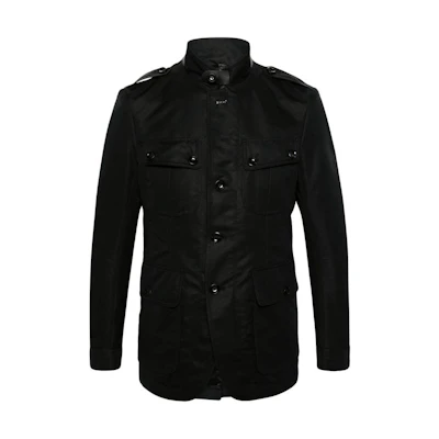 TOM FORD SS24 Black Solid Single-Breasted Stand Collar Jacket OJM005FMC086F23