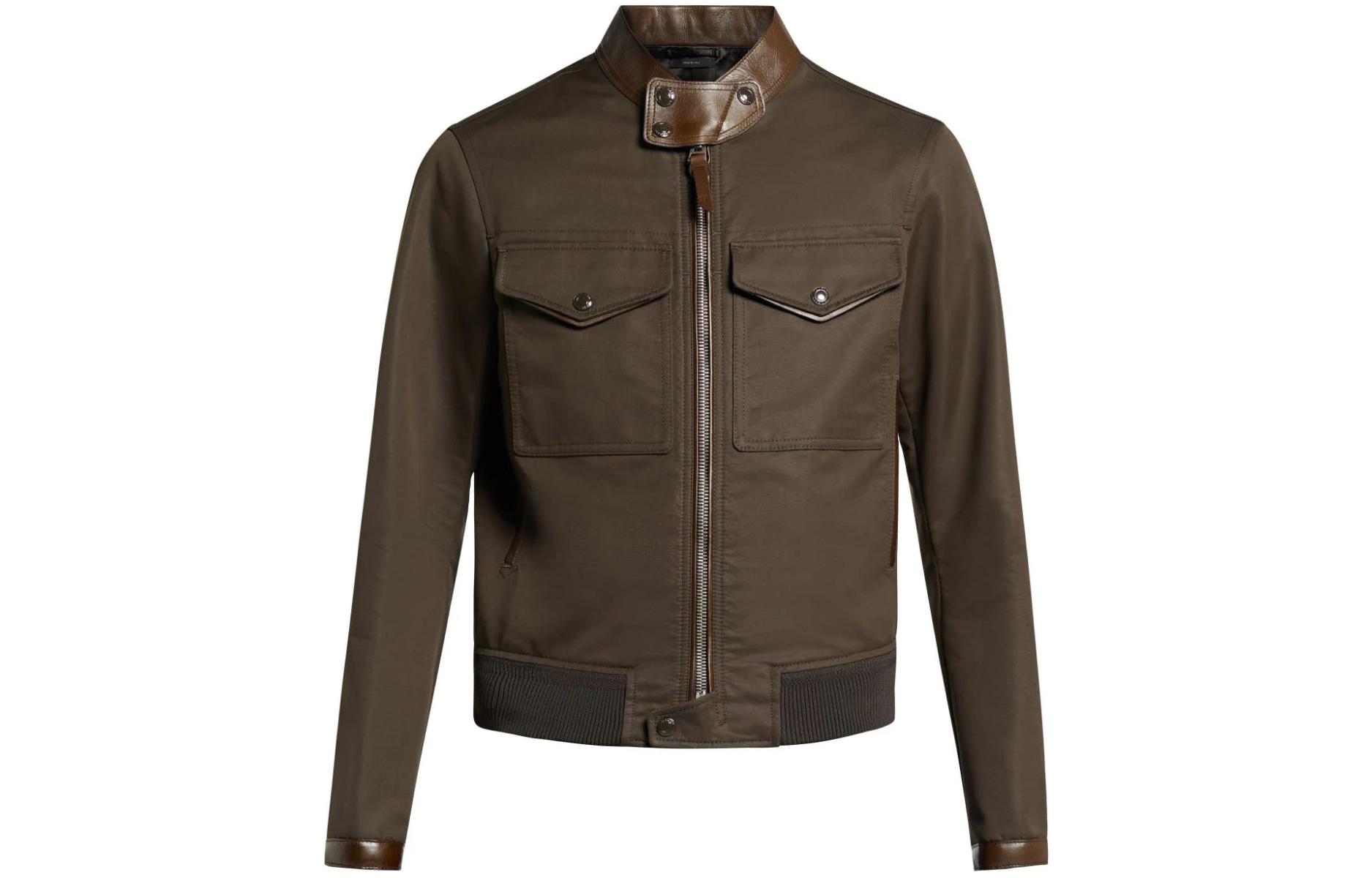 TOM FORD SS24 Chocolate Brown Colorblock Zip Long Sleeve Jacket OBS026FMC086F23