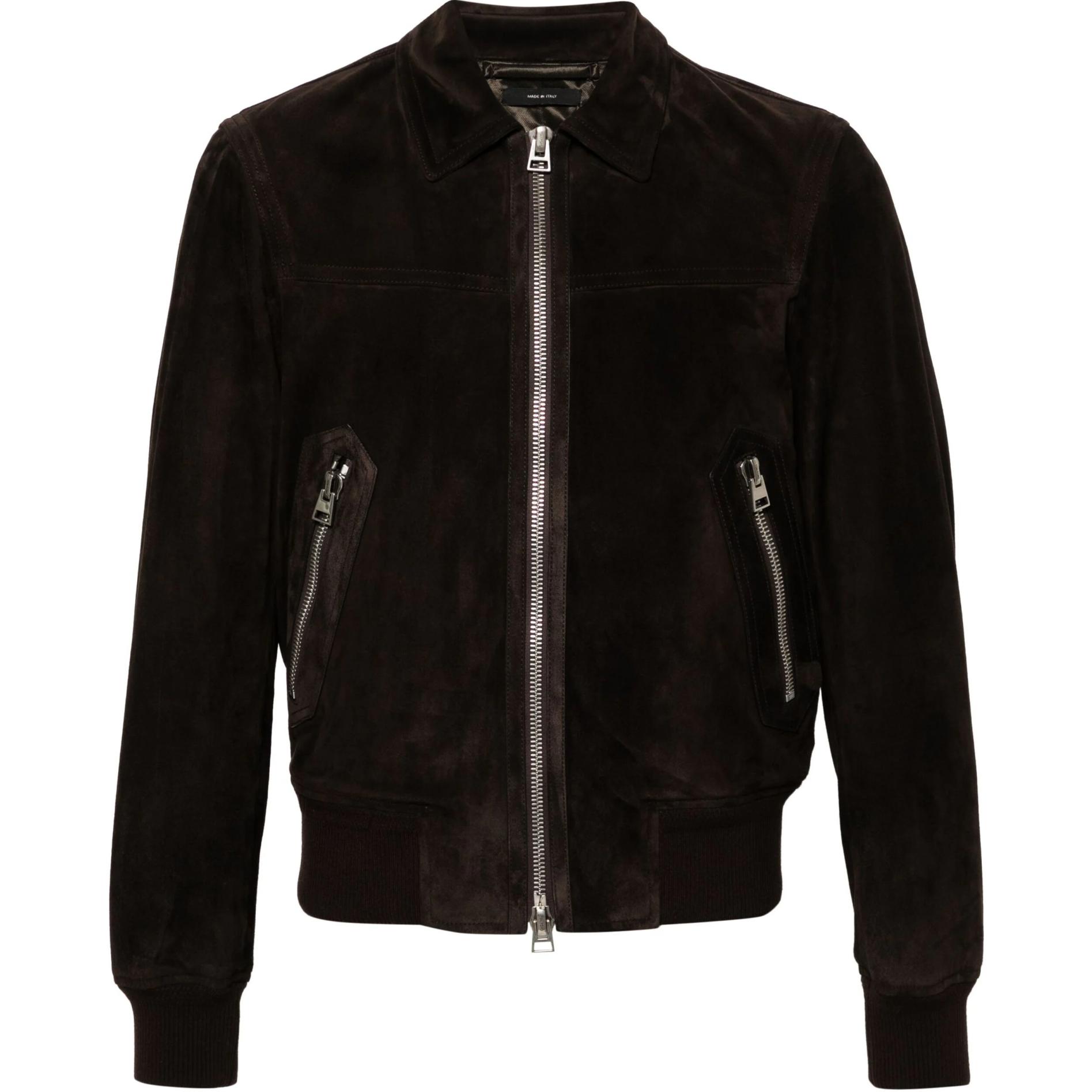TOM FORD SS24 Chocolate Long-Sleeve Jacket with Zipper Pocket Detail LBB004LMS001S23-KB950