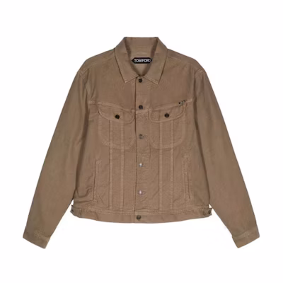 TOM FORD SS24 Khaki Single-Breasted Logo Jacket for Men DJI001DMC012S23