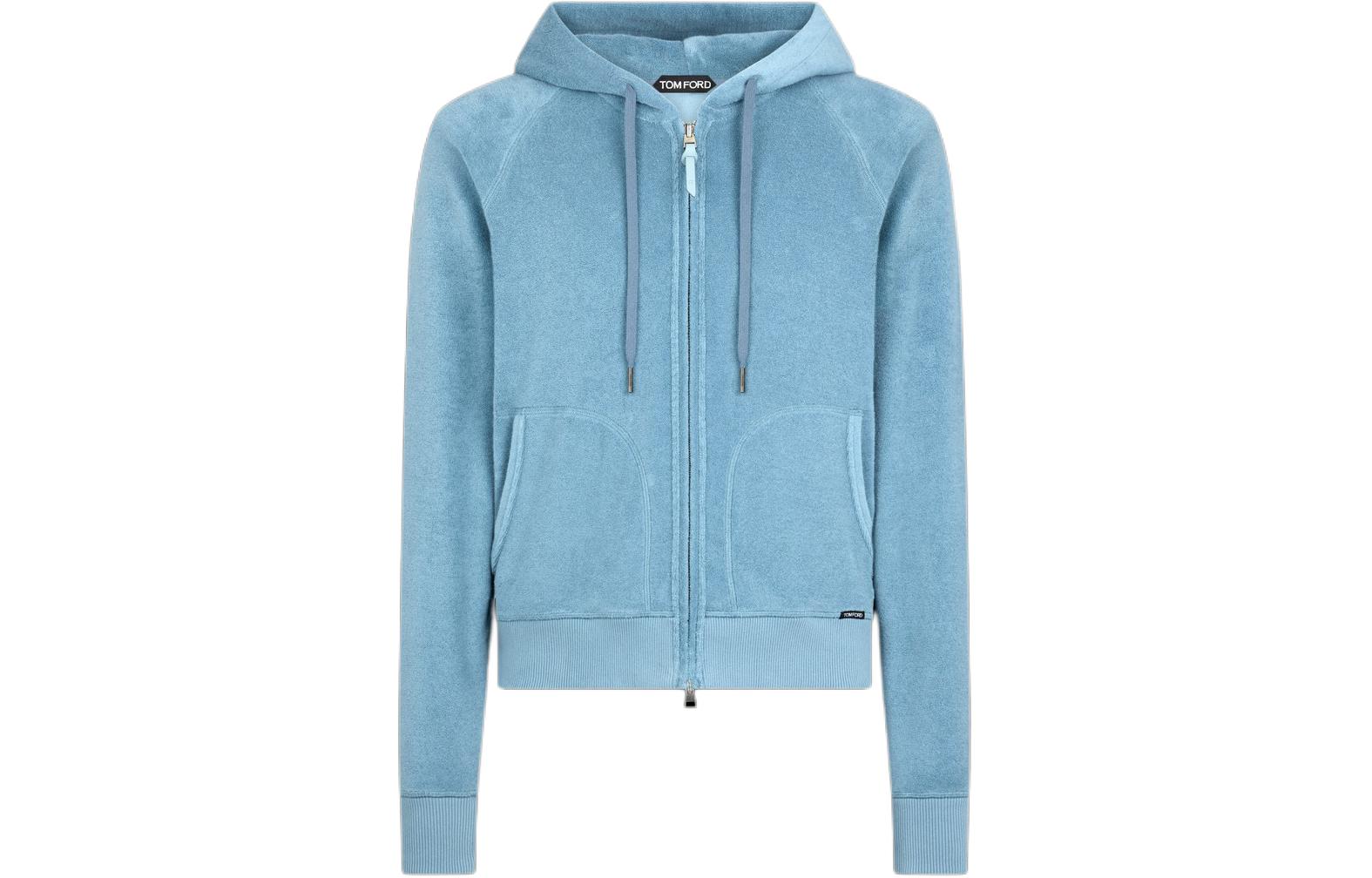 TOM FORD SS24 Light Blue Towelling Hoodie Raglan Sleeves Full-Zip JDL002JMC008S23HB281