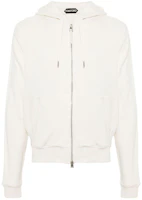 TOM FORD SS24 Logo Patch Zip-Up Hoodie Ivory White Long Sleeve JDL011JMD003S24AW004 TOM FORD SS24 Logo Patch Zip-Up Hoodie Ivory White Long Sleeve JDL011JMD003S24AW004