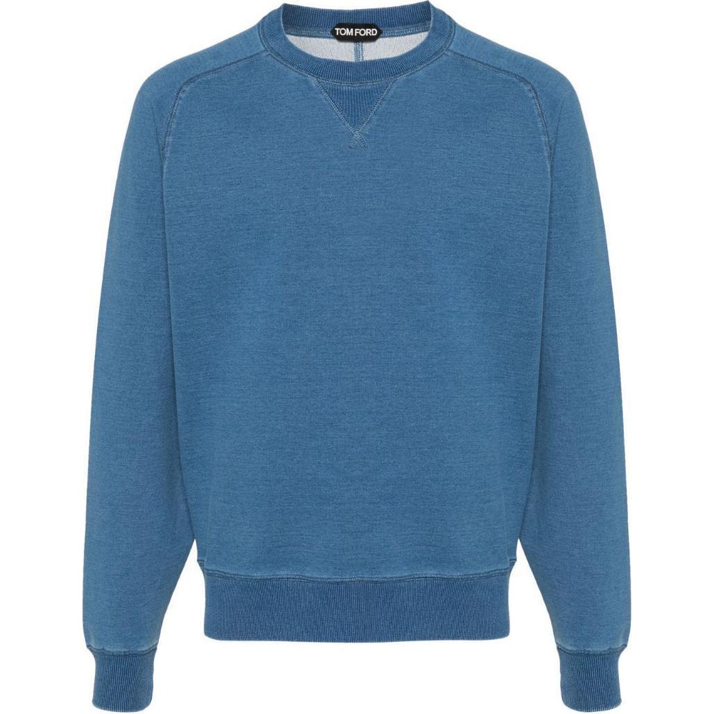 TOM FORD SS24 Solid Color Ribbed Crewneck Casual Sweatshirt Blue Male JCL022JMC027F24