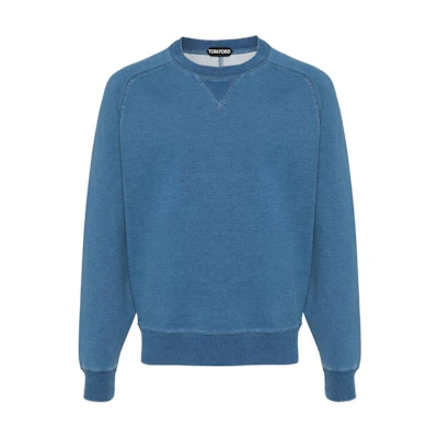 TOM FORD SS24 Solid Color Ribbed Crewneck Casual Sweatshirt Blue Male JCL022JMC027F24