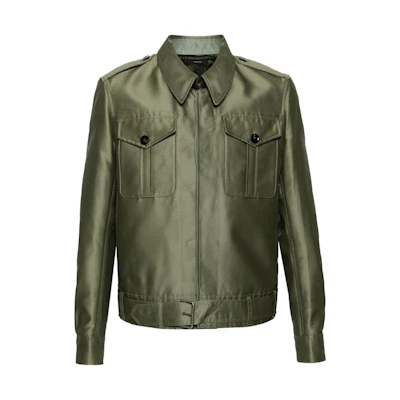 TOM FORD SS24 Solid Ivy Green Relaxed Fit Belted Long-Sleeve Jacket OBS031FMW027S24