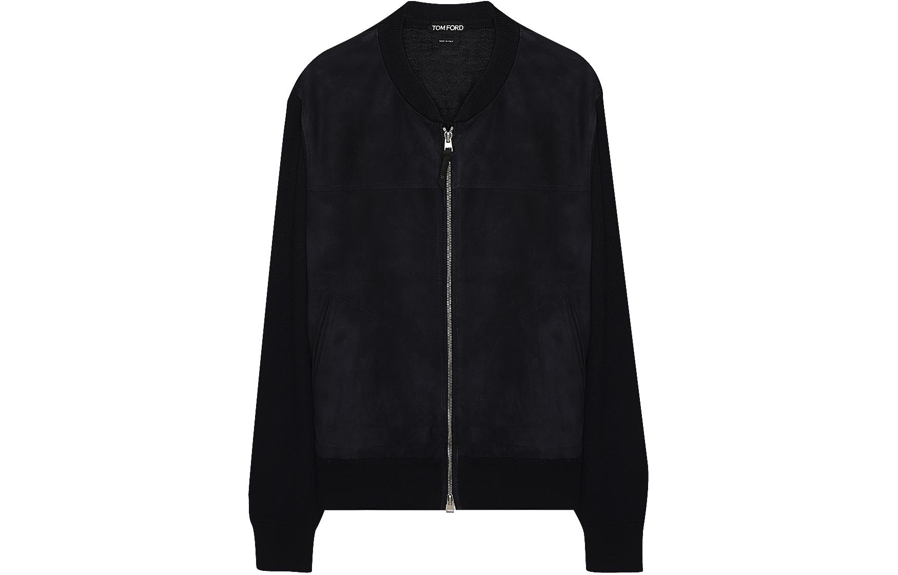 TOM FORD SS24 Solid Zip Long Sleeve Jacket - Dark Blue TFKG54BAM27B19