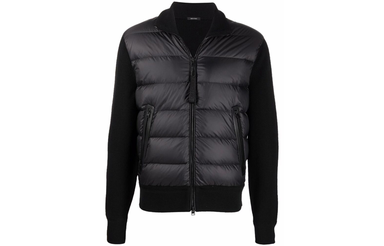 TOM FORD TF FW21 Colorblock Zip-Up Stand Collar Jacket Black TFKG57BYM2YK09