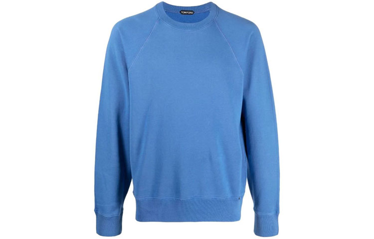 TOM FORD TF FW21 Plain Long-Sleeve Crewneck Pullover Sweatshirt Blue BY265TFJ985-B05
