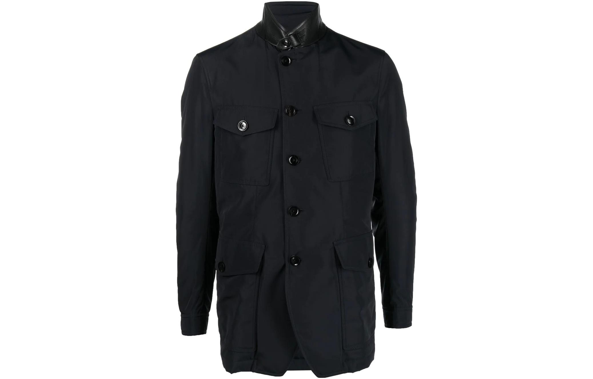 TOM FORD TF FW22 Single-Breasted Solid Shirt Jacket Blue TFO426BA020-B09