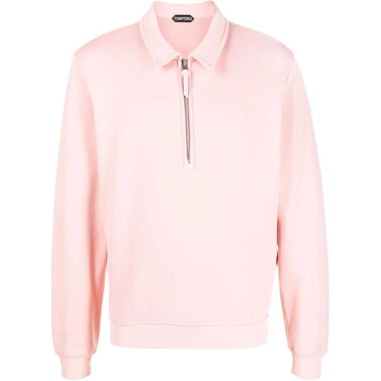 TOM FORD TF FW22 Solid Color Half-Zip Collared Sweatshirt Pink BZ299-TFJ254-P02