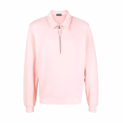 TOM FORD TF FW22 Solid Color Half-Zip Collared Sweatshirt Pink BZ299-TFJ254-P02
