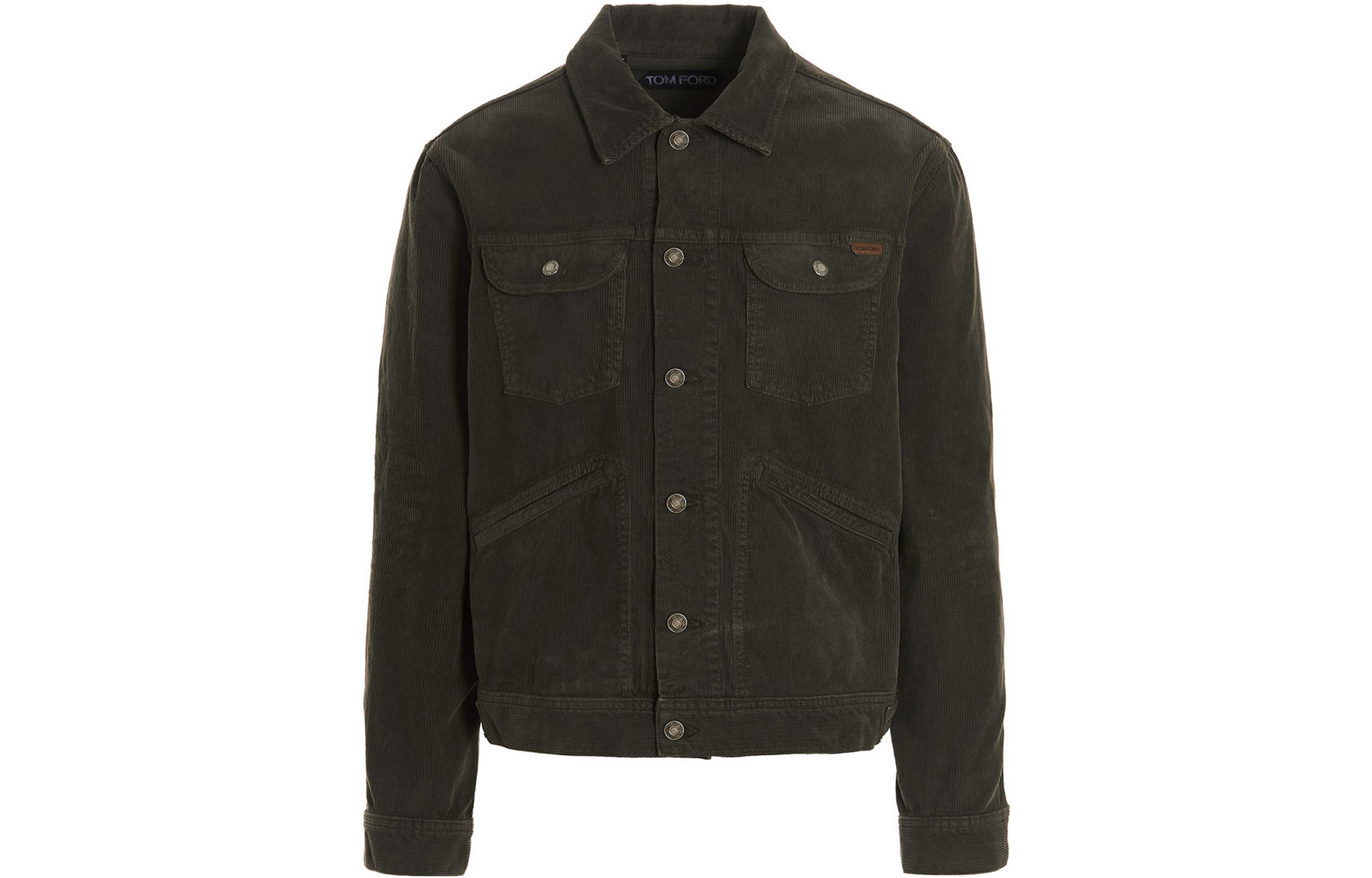TOM FORD TF FW22 Solid Ribbed Single-Breasted Jacket Military Green BAJ39TFD116M07