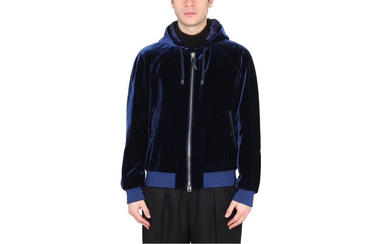 TOM FORD TF FW22 Velvet Hooded Bomber Jacket Blue BA016TFO562B08