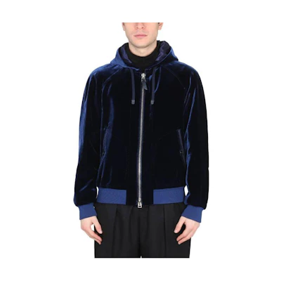 TOM FORD TF FW22 Velvet Hooded Bomber Jacket Blue BA016TFO562B08