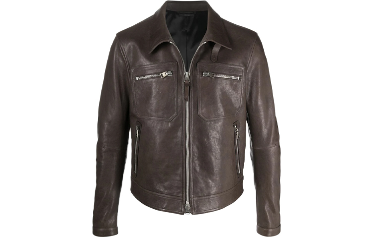 TOM FORD TF Multi-Pocket Zip-Up Jacket Brown Long Sleeve Outerwear BW410TFL855M08